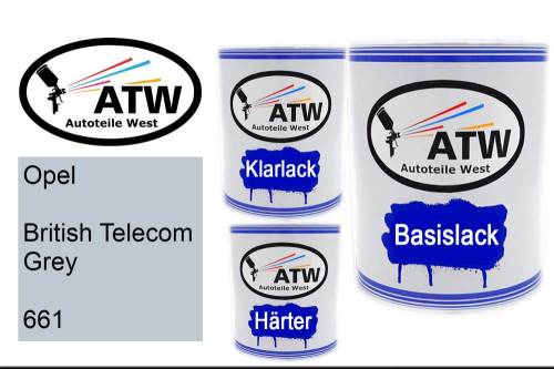 Opel, British Telecom Grey, 661: 1L Lackdose + 1L Klarlack + 500ml Härter - Set, von ATW Autoteile West.